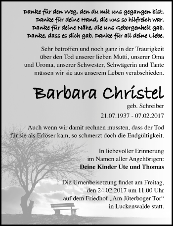 Traueranzeige von Barbara Christel von Mitteldeutsche Zeitung Wittenberg