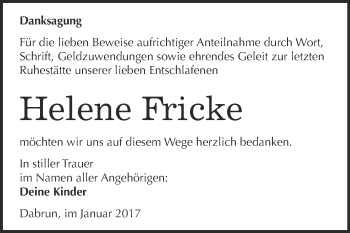 Traueranzeige von Helene Fricke von Super Sonntag Wittenberg