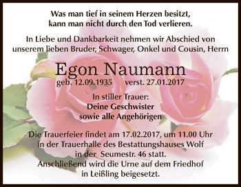 Traueranzeige von Egon Naumann von WVG - Wochenspiegel NMB / WSF / ZTZ