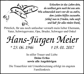Traueranzeige von Hans-Jürgen Meier von WVG - Wochenspiegel Bitterfeld