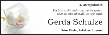 Traueranzeige von Gerda Schulze von Mitteldeutsche Zeitung Mansfelder Land