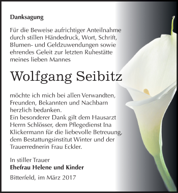 Traueranzeige von Wolfgang Seibitz von Mitteldeutsche Zeitung Bitterfeld