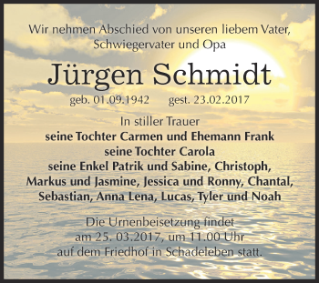 Traueranzeige von Jürgen Schmidt von Super Sonntag SGH Mansf. Land