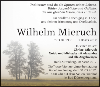 Traueranzeige von Wilhelm Mieruch von Mitteldeutsche Zeitung Merseburg/Querfurt