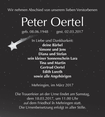Traueranzeige von Peter Oertel von Super Sonntag SGH Mansf. Land