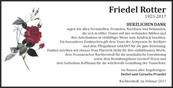 Traueranzeige von Friedel Rotter von Super Sonntag SGH Mansf. Land