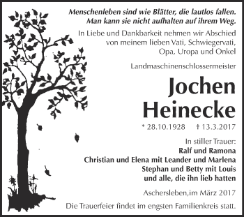 Traueranzeige von Jochen Heinecke von Super Sonntag SGH Mansf. Land