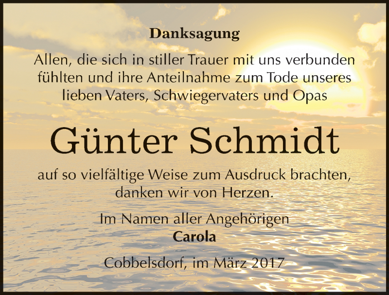  Traueranzeige für Günter Schmidt vom 11.03.2017 aus Mitteldeutsche Zeitung Wittenberg