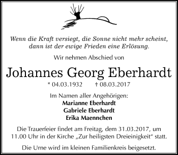 Traueranzeige von Johannes Georg Eberhardt von Mitteldeutsche Zeitung Halle/Saalkreis