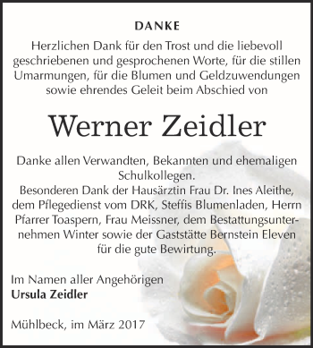 Traueranzeige von Werner Zeidler von WVG - Wochenspiegel Bitterfeld