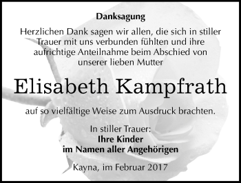 Traueranzeige von Elisabeth Kampfrath von Mitteldeutsche Zeitung Zeitz
