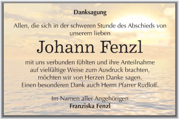 Traueranzeige von Johann Fenzl von Super Sonntag Halle