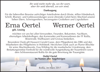 Traueranzeige von Erna und Werner Oertel von Mitteldeutsche Zeitung Sangerhausen