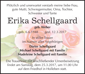 Traueranzeige von Erika Schellgaard von Mitteldeutsche Zeitung Halle/Saalkreis
