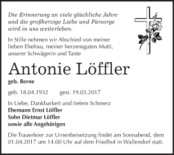 Traueranzeige von Antonie Löffler von Super Sonntag Halle