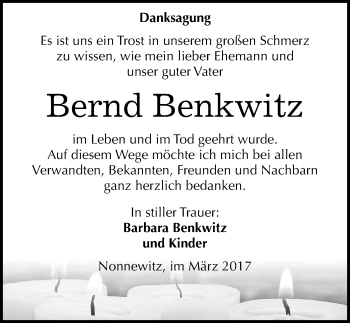 Traueranzeige von Bernd Benkwitz von Mitteldeutsche Zeitung Zeitz