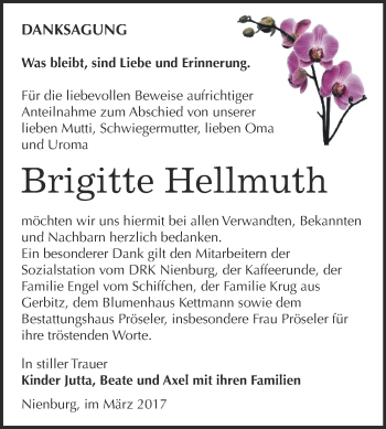 Traueranzeige von Brigitte Hellmuth von Super Sonntag Bernburg