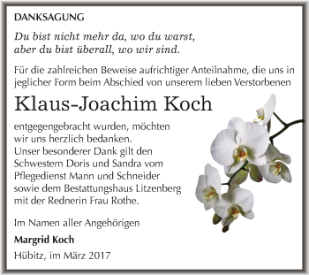 Traueranzeige von Klaus-Joachim Koch von Super Sonntag SGH Mansf. Land