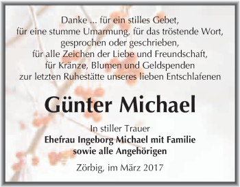 Traueranzeige von Günter Michael von WVG - Wochenspiegel Bitterfeld