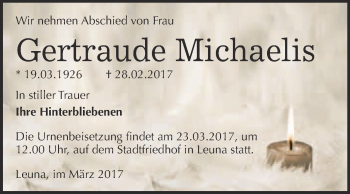Traueranzeige von Gertraude Michaelis von Super Sonntag Halle