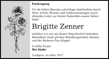 Traueranzeige von Brigitte Zenner von Mitteldeutsche Zeitung Naumburg/Nebra