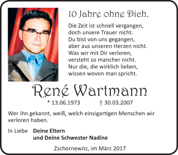 Traueranzeige von René Wartmann von Mitteldeutsche Zeitung Wittenberg