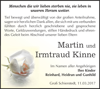 Traueranzeige von Irmtraud Kinne von Super Sonntag SGH Mansf. Land