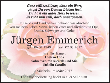 Traueranzeige von Jürgen Emmerich von Mitteldeutsche Zeitung Merseburg/Querfurt