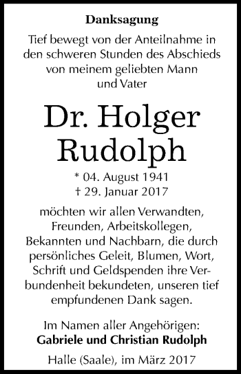Traueranzeige von Holger Rudolph von Mitteldeutsche Zeitung Halle/Saalkreis