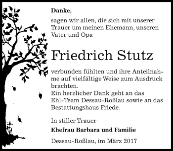 Traueranzeige von Friedrich Stutz von Mitteldeutsche Zeitung Dessau-Roßlau