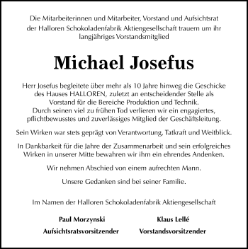 Traueranzeige von Michael Josefus von Mitteldeutsche Zeitung Halle/Saalkreis
