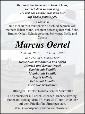 Traueranzeige von Marcus Oertel von Super Sonntag SGH Mansf. Land