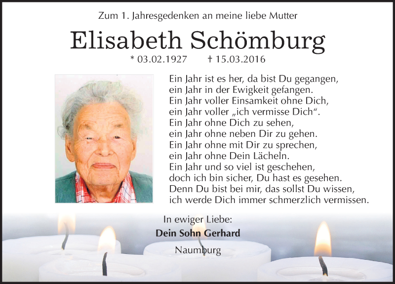  Traueranzeige für Elisabeth Schömburg vom 15.03.2017 aus Mitteldeutsche Zeitung Naumburg/Nebra