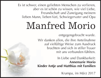 Traueranzeige von Manfred Morio von Super Sonntag Halle