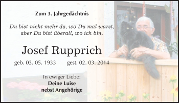 Traueranzeige von Josef Rupprich von Mitteldeutsche Zeitung Naumburg/Nebra