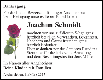 Traueranzeige von Joachim Schmidt von Super Sonntag SGH Mansf. Land