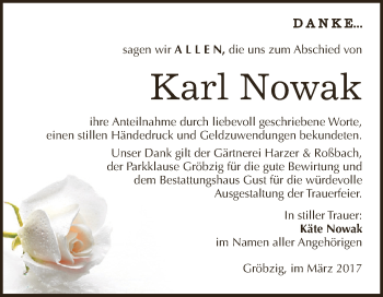 Traueranzeige von Karl Nowak von WVG - Wochenspiegel Dessau / Köthen