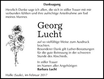 Traueranzeige von Georg Lucht von Mitteldeutsche Zeitung Halle/Saalkreis