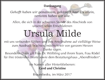 Traueranzeige von Ursula Milde von Mitteldeutsche Zeitung Merseburg/Querfurt