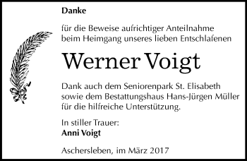 Traueranzeige von Werner Voigt von Mitteldeutsche Zeitung Aschersleben