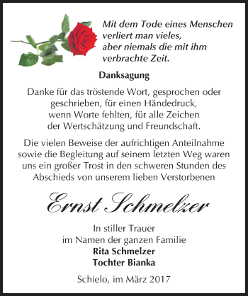Traueranzeige von Ernst Schmelzer von Mitteldeutsche Zeitung Quedlinburg