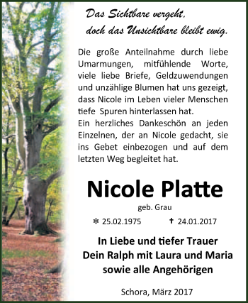 Traueranzeige von Nicole Platte von Super Sonntag Wittenberg