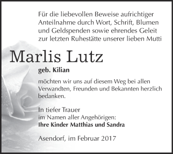 Traueranzeige von Marlis Lutz von Super Sonntag Wittenberg