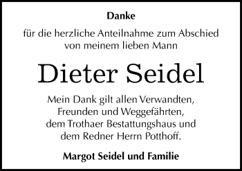 Traueranzeige von Dieter Seidel von Mitteldeutsche Zeitung Halle/Saalkreis