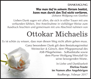Traueranzeige von Ottokar Michaelis von Mitteldeutsche Zeitung Bernburg