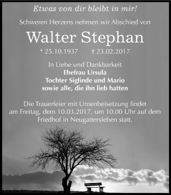 Traueranzeige von Walter Stephan von Mitteldeutsche Zeitung Bernburg