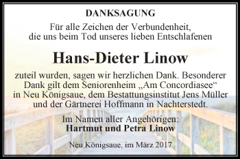 Traueranzeige von Hans-Dieter Linow von Super Sonntag SGH Mansf. Land