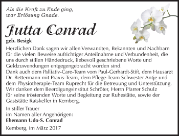 Traueranzeige von Jutta Conrad von Mitteldeutsche Zeitung Wittenberg