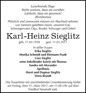 Traueranzeige von Karl-Heinz Sieglitz von Mitteldeutsche Zeitung Halle/Saalkreis