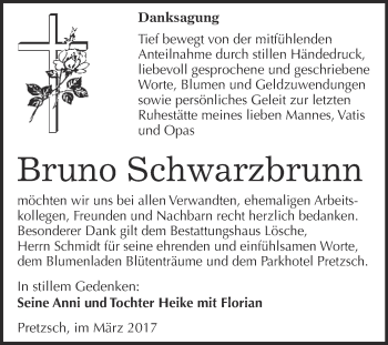 Traueranzeige von Bruno Schwarzbrunn von Super Sonntag Wittenberg
